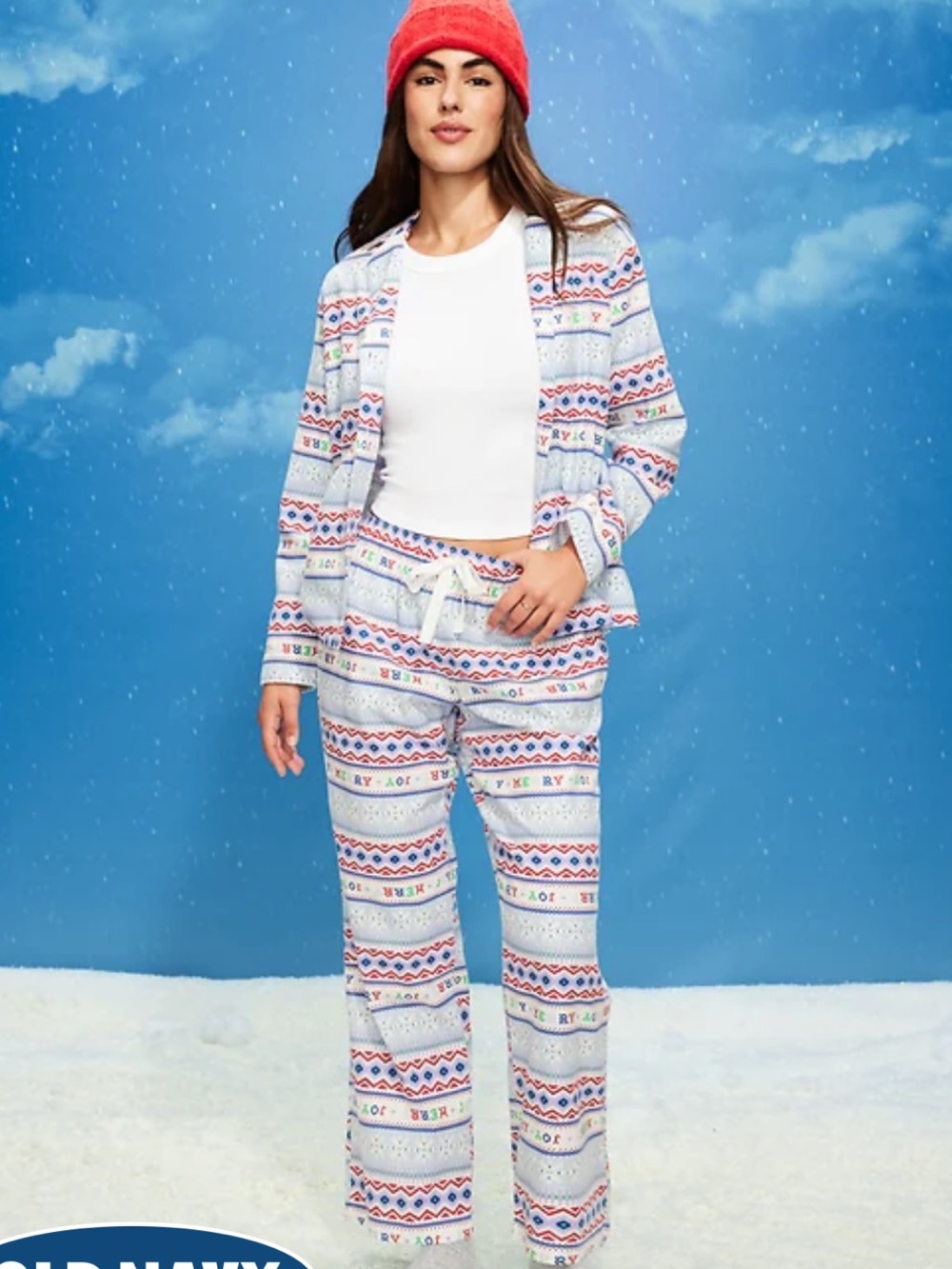 NEW WITH TAGS Old Navy White Fair Isle Pajama Set with Red & Blue Accents